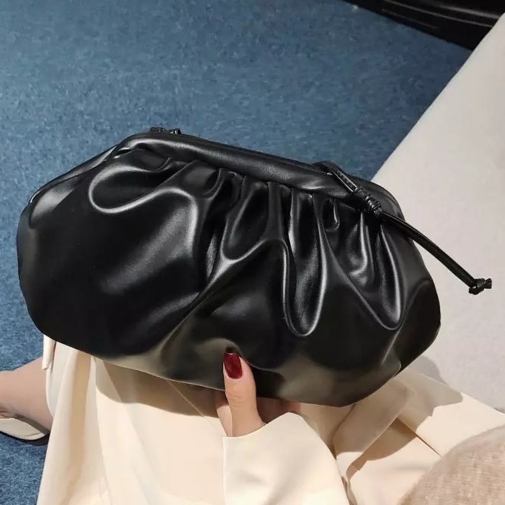Cloud Clutch - Black Ruched Pouch Bag